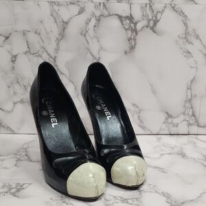 CHANEL Black and Gold, Silver Heels